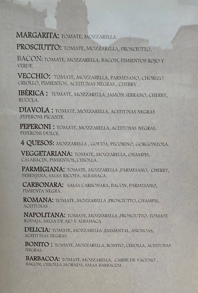 Il vecchio pizza — Carta