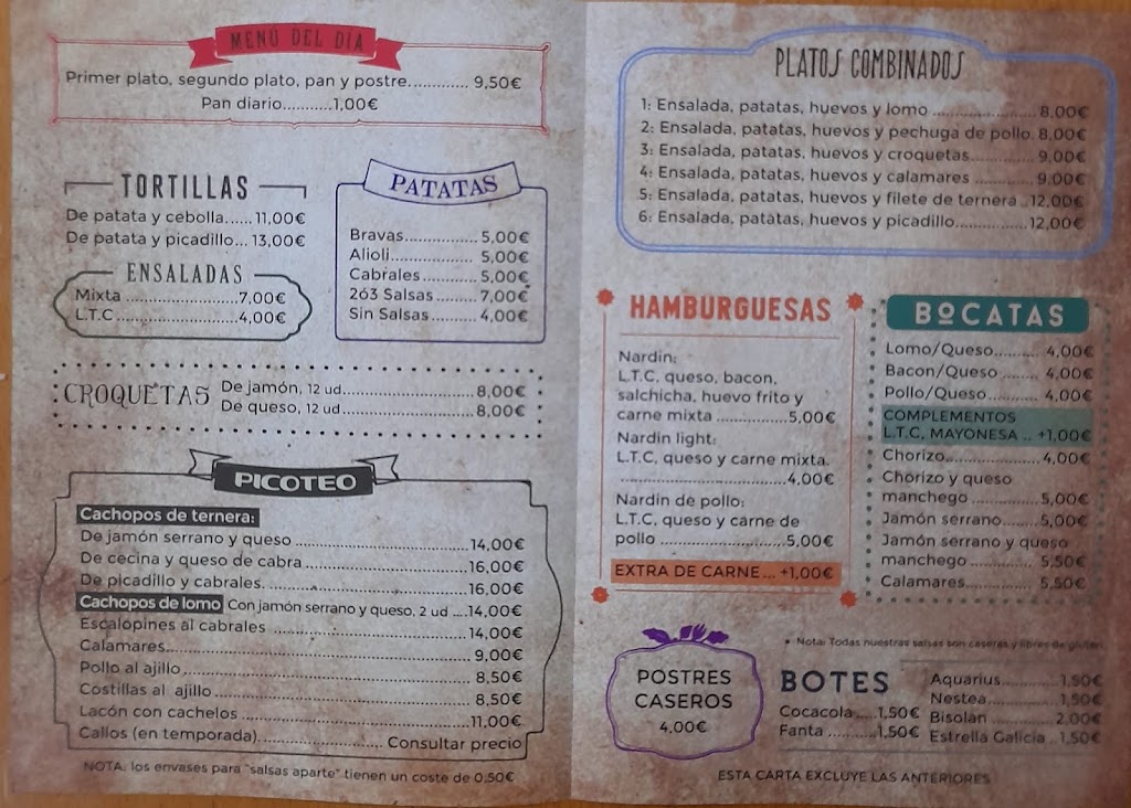 Bar Nardo — Carta