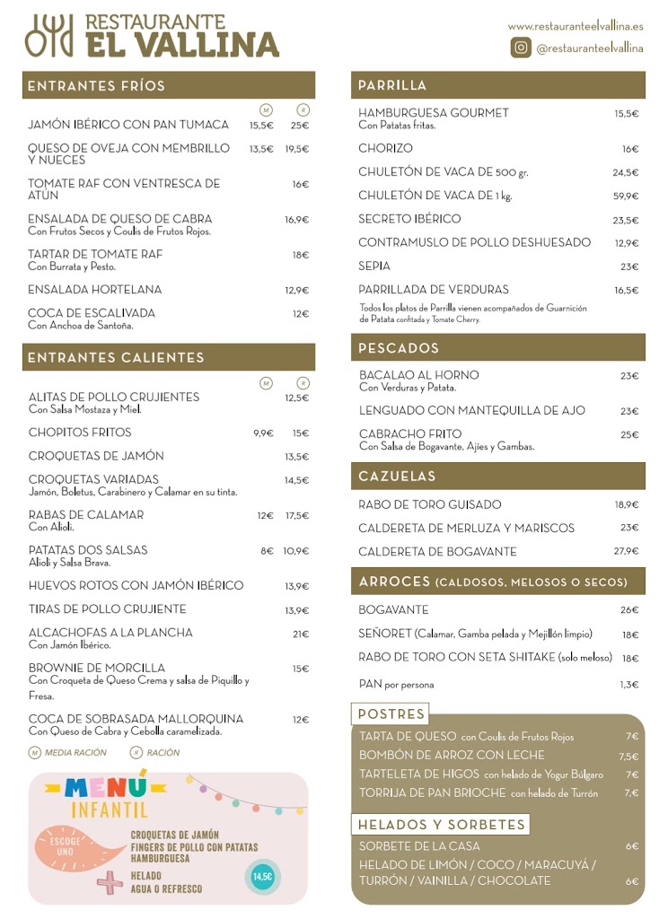 Restaurante El Vallina — Carta