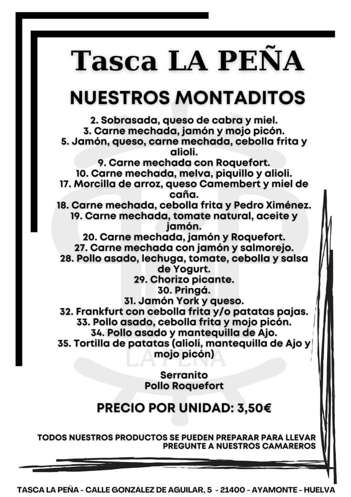 Tasca La Pena — Carta