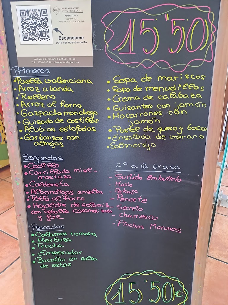 RESTAURANTE RUTA DE LEVANTE. — Carta