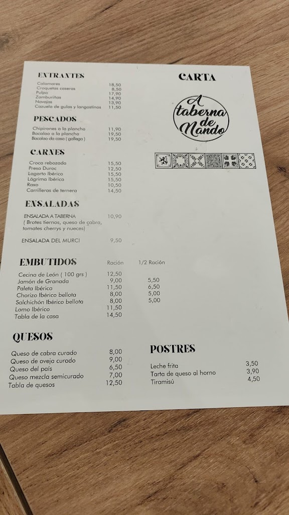 A Taberna de Nando — Carta