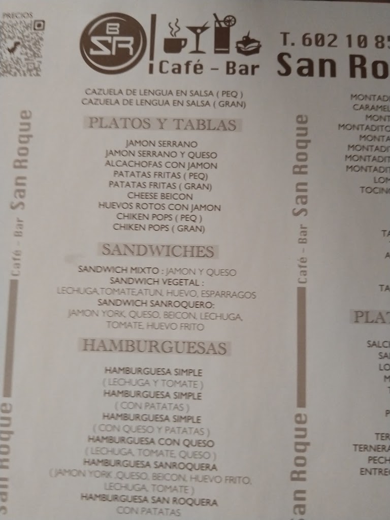 Bar San Roque — Carta