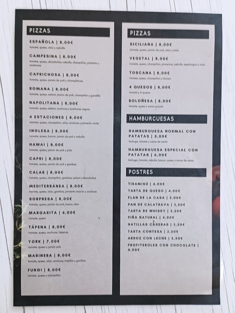 Restaurante El Calar Pizzeria Arroceria Casi 33 anos al servicio — Carta