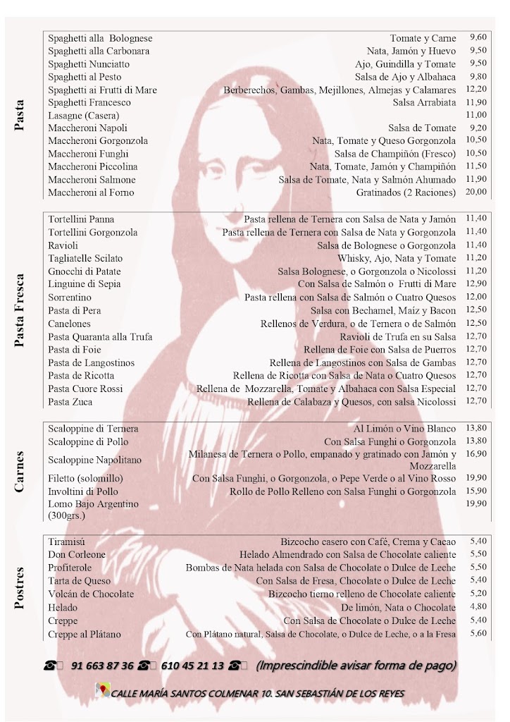 Restaurante Piccolina — Carta