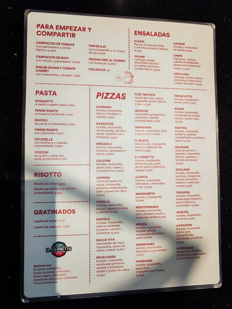 Pizzeria il Fornetto — Carta