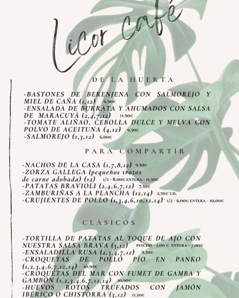 Licor Cafe — Carta