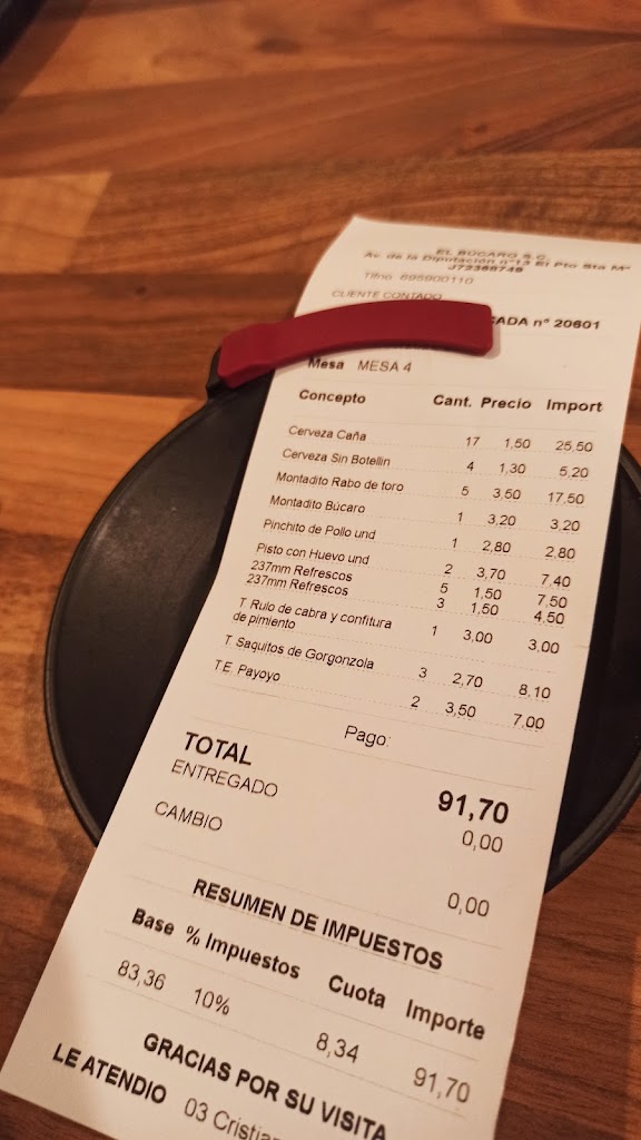 Bar El Bucaro — Carta