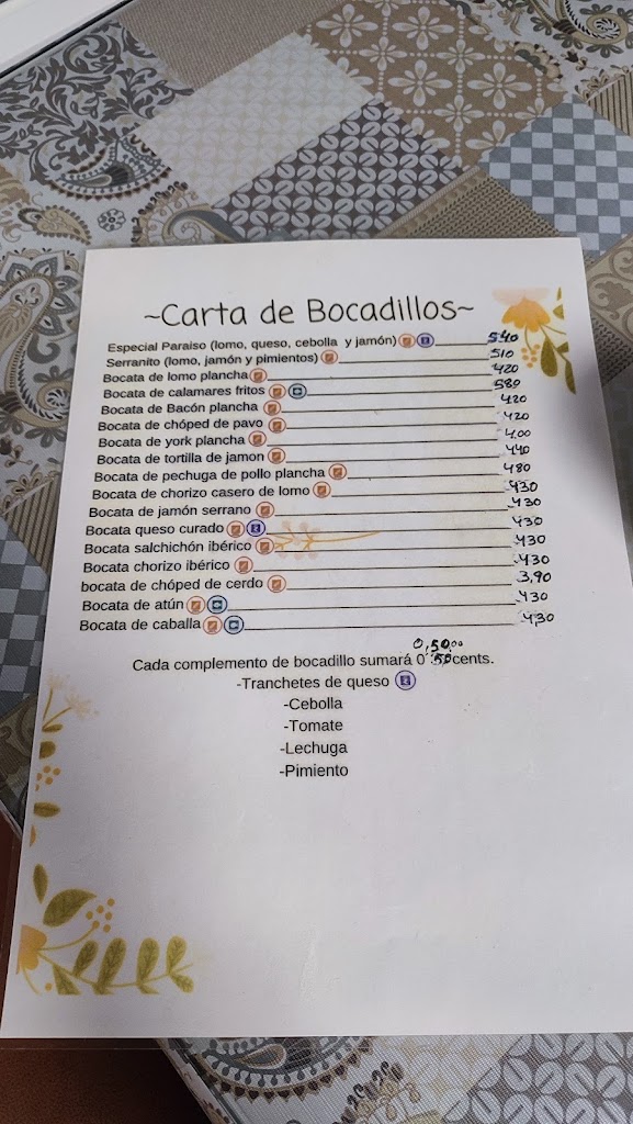 Restaurante El Paraiso — Carta