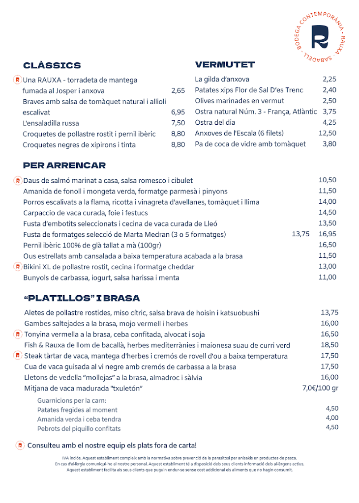 Rauxa - Restaurant Bodega Contemporania — Carta