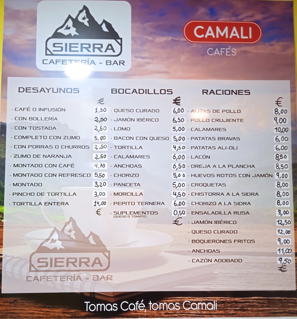 Bar la Sierra — Carta