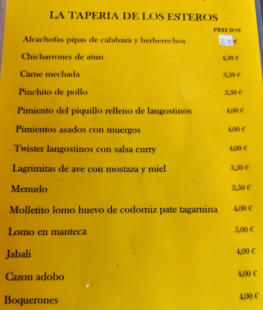 Restaurante Los Esteros — Carta