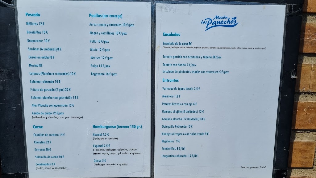 Restaurante Los Panochos Aguilas — Carta