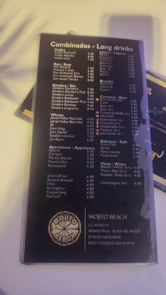 Bar Mojito Beach — Carta