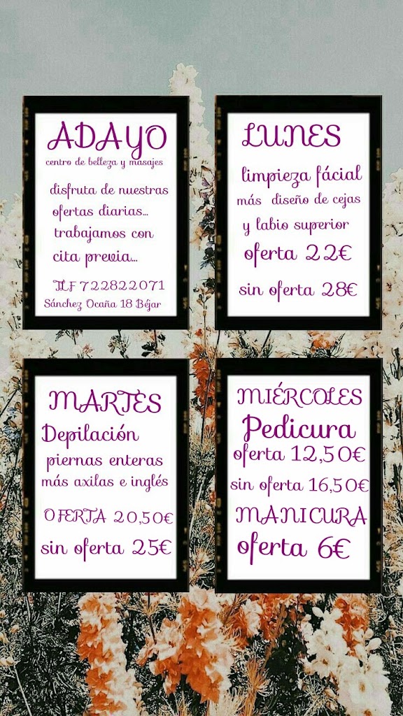 Centro de Belleza y Masajes Adayo — Carta