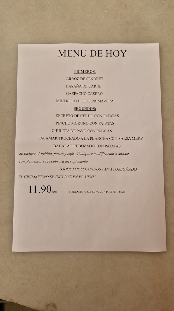 Bar restaurante Els MOSSETS — Carta