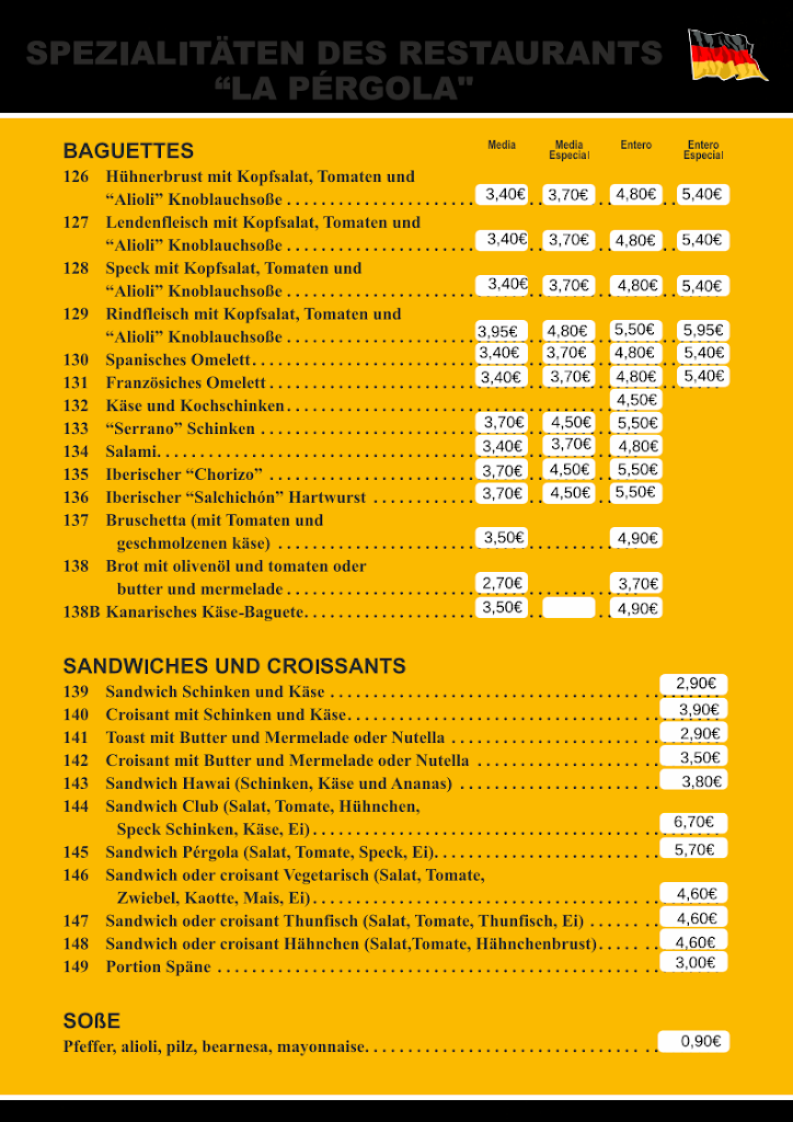 Restaurante Cafeteria La Pergola — Carta