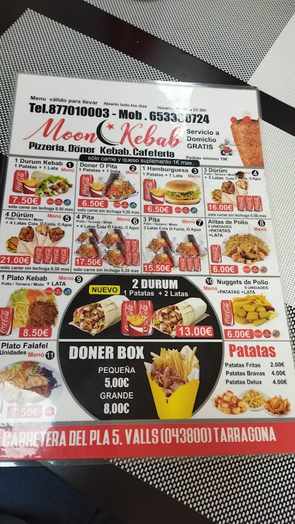 Moon Kebab Valls — Carta