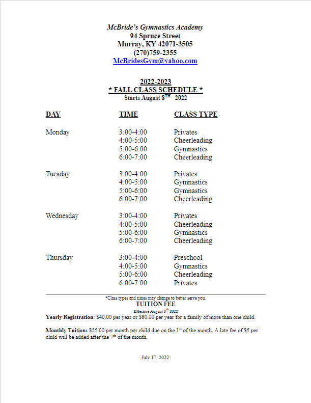  Mc Bride's Gymnastics Academy