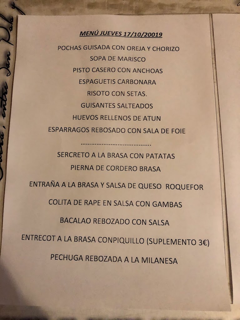 Restaurante Campos de Castilla — Carta