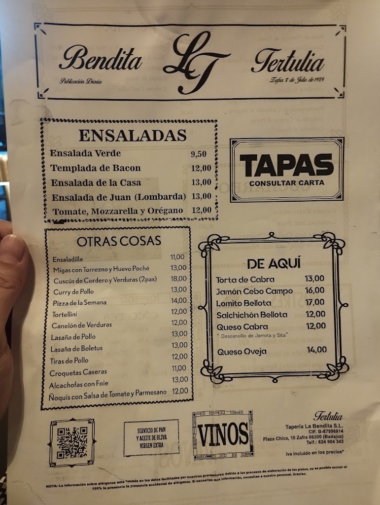 LA TERTULIA BAR "COMIDA CASERA" — Carta