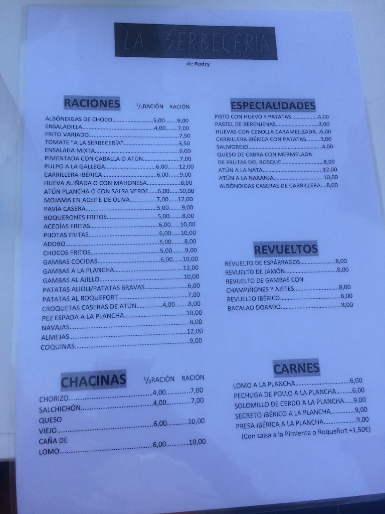 La Serbeceria — Carta