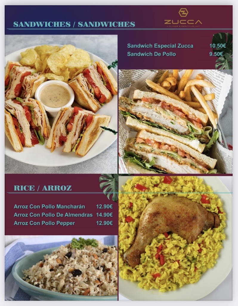 Zucca Lounge & Restaurant — Carta