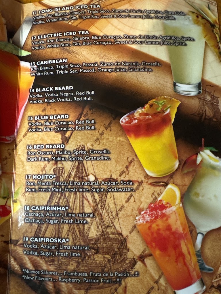 Isla Tortuga Cocktail Bar — Carta