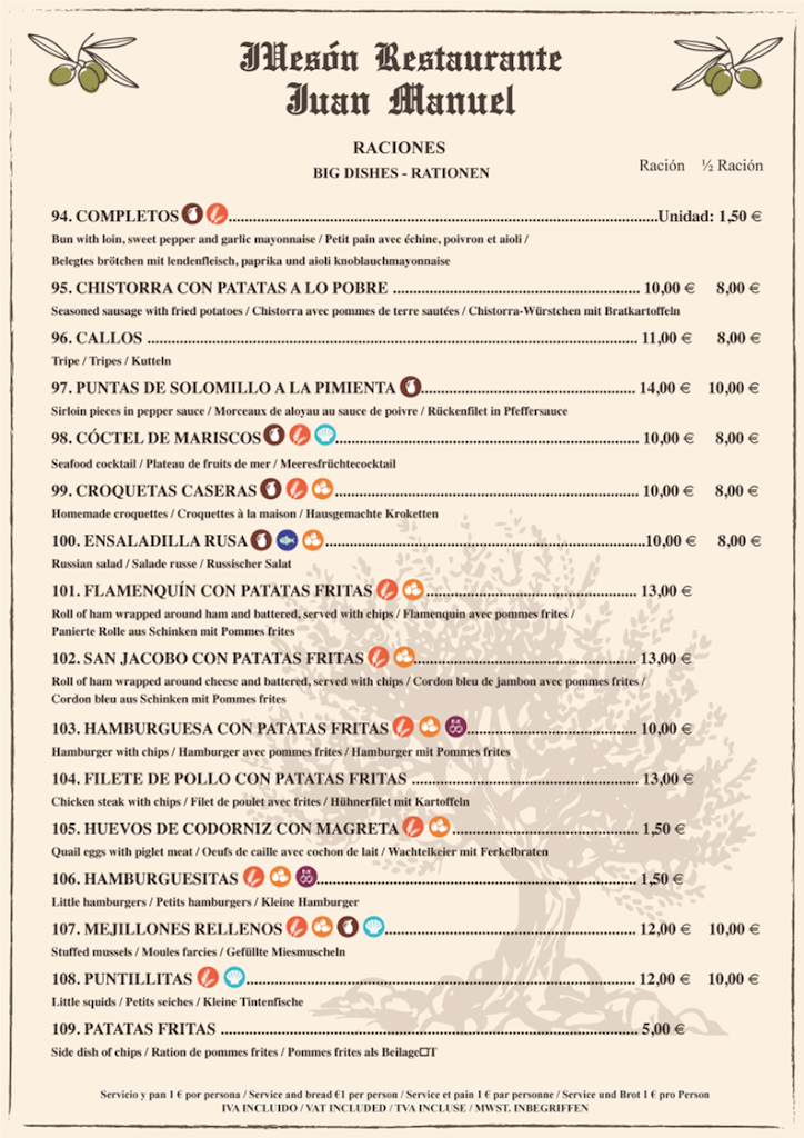 Restaurante Meson Juan Manuel — Carta