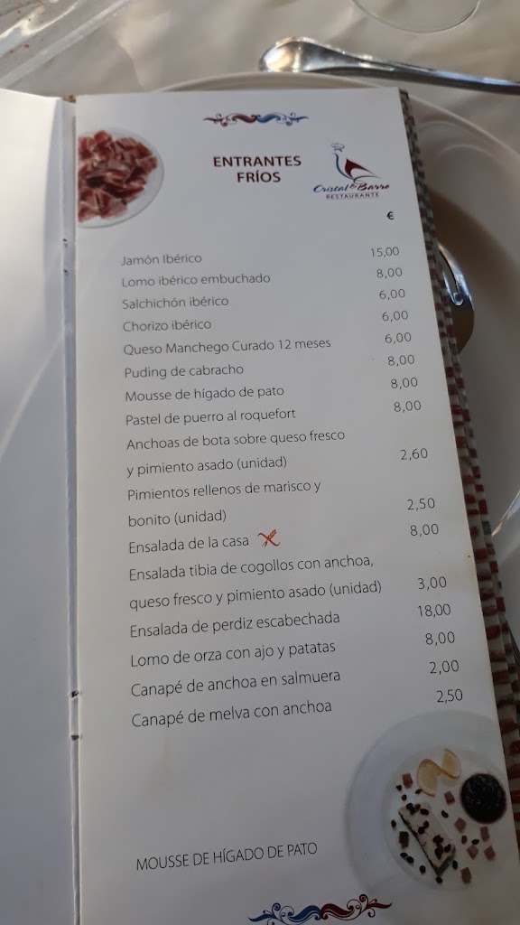 Restaurante Cristal y Barro — Carta