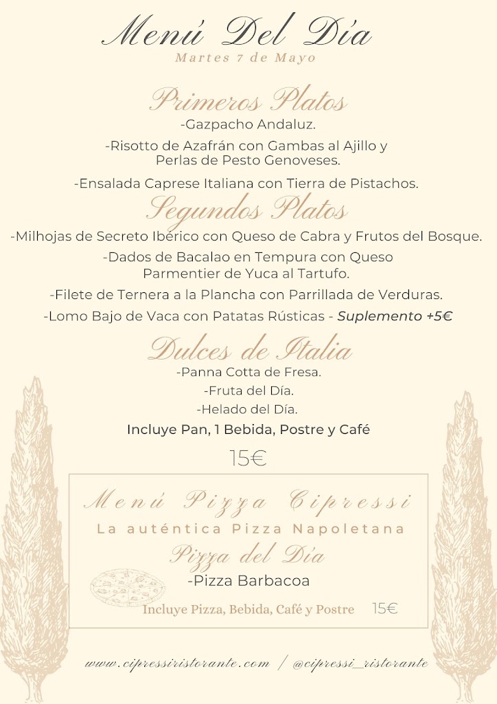 Cipressi Ristorante — Carta
