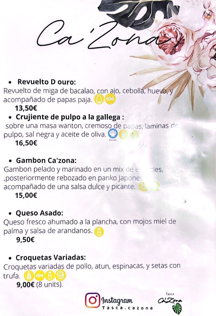 Tasca Ca'Zona — Carta