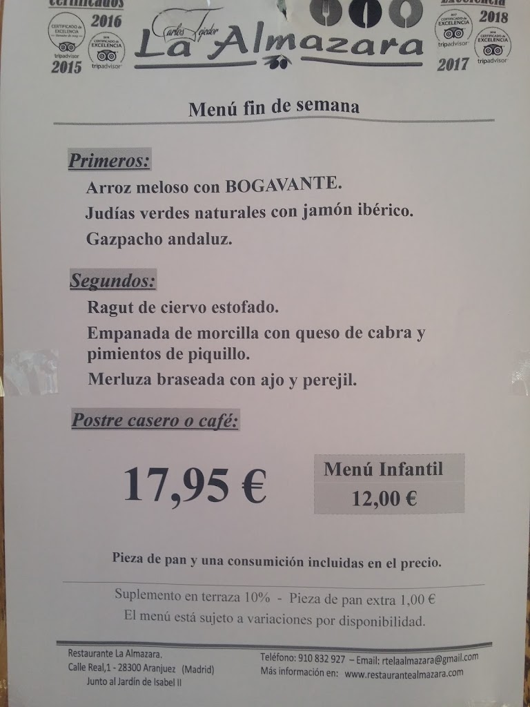 Restaurante La Almazara — Carta