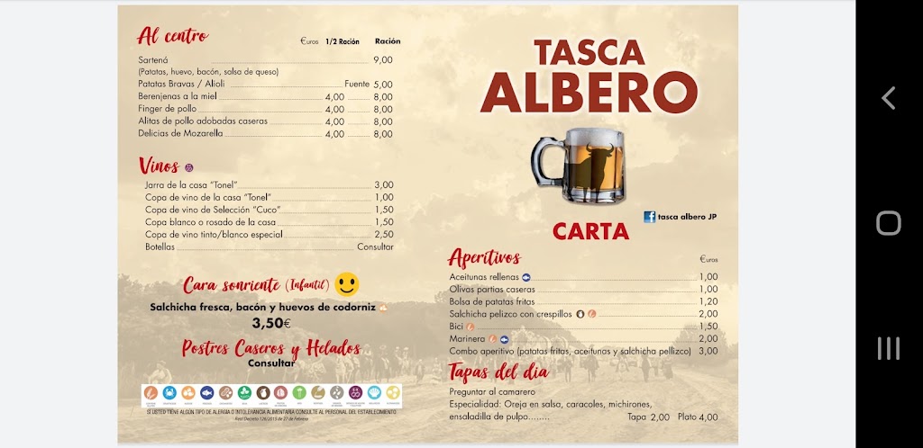 Tasca El Albero — Carta