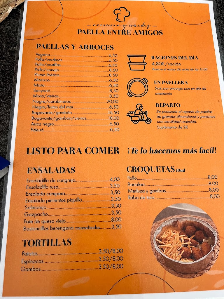 Arroceria & Pollos al horno, Comidas para llevar "Paella entre Amigos" Baeza — Carta