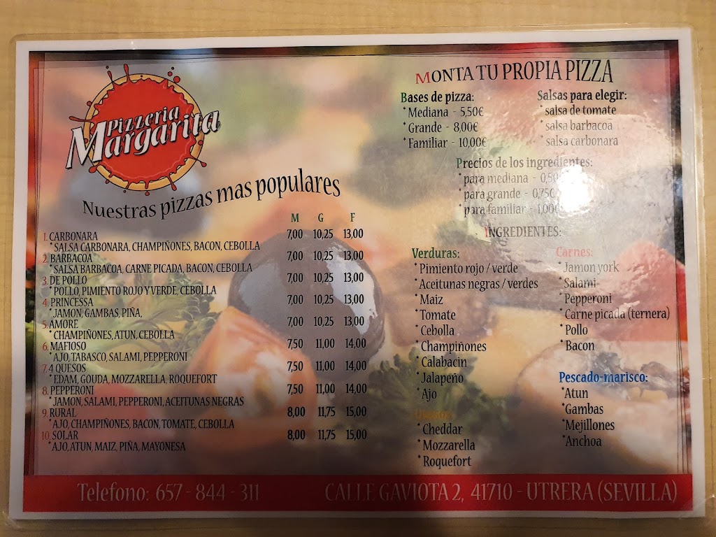 Pizzeria Margarita — Carta