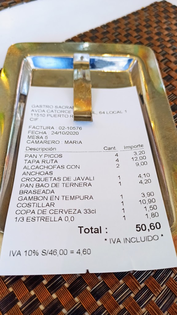 Gastrobar Sacrana — Carta