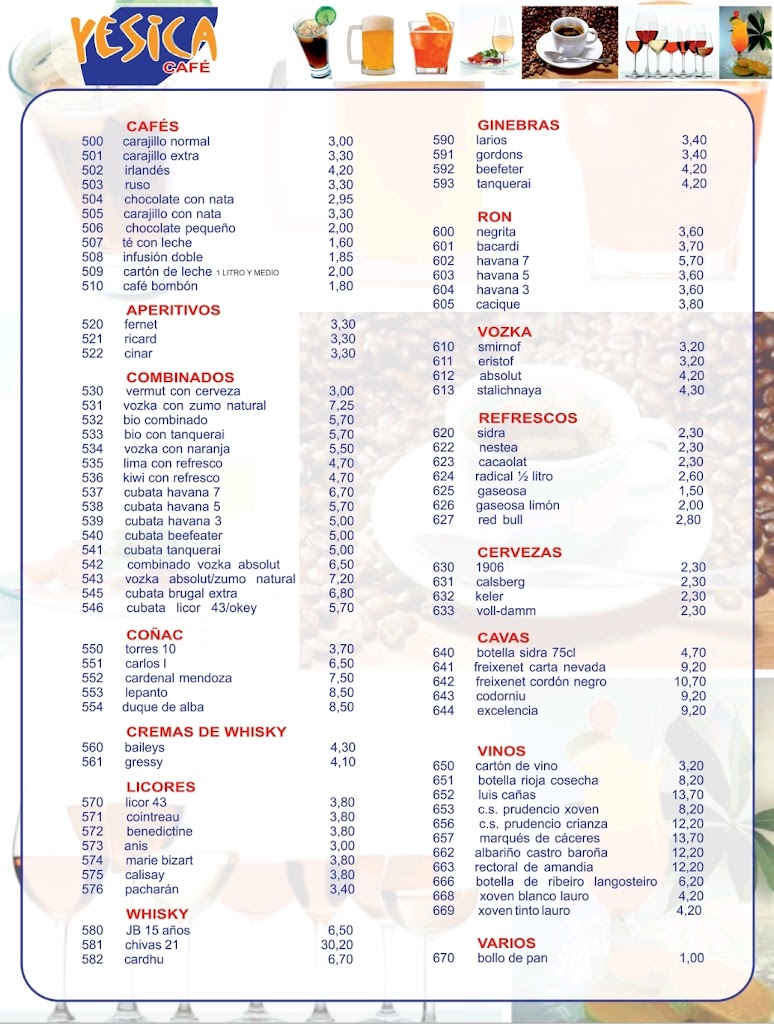Cafeteria Yesica — Carta
