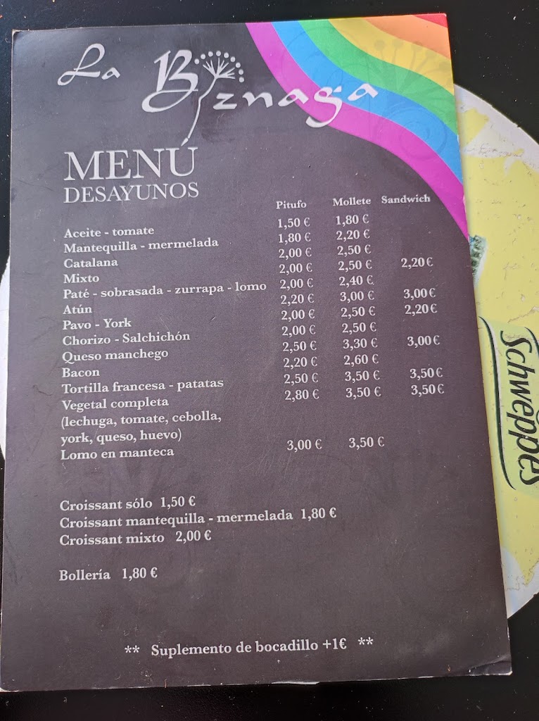 La Biznaga Cafe Bar — Carta