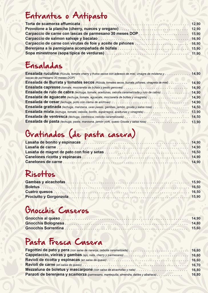 Restaurante Modena — Carta
