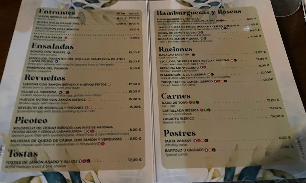 La Taberna del Gala — Carta