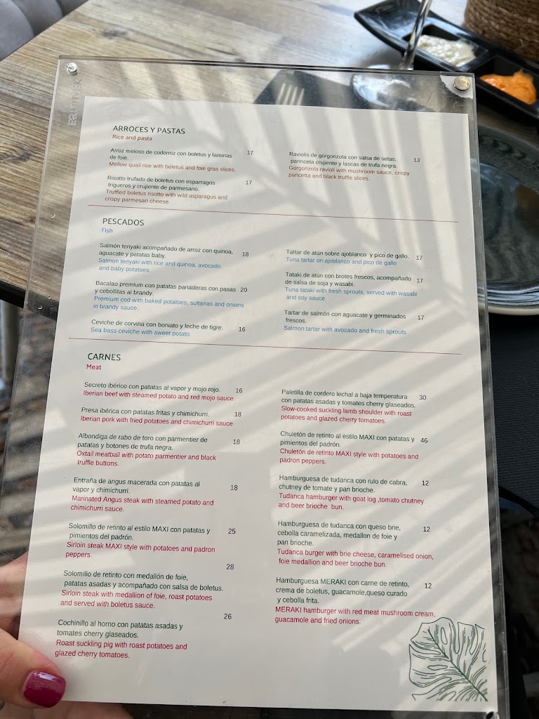 Bar restaurante MERAKI — Carta