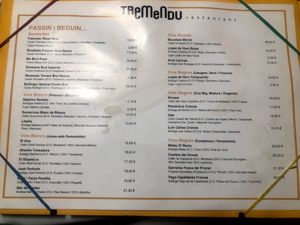 Restaurant TREMENDU Sabadell — Carta
