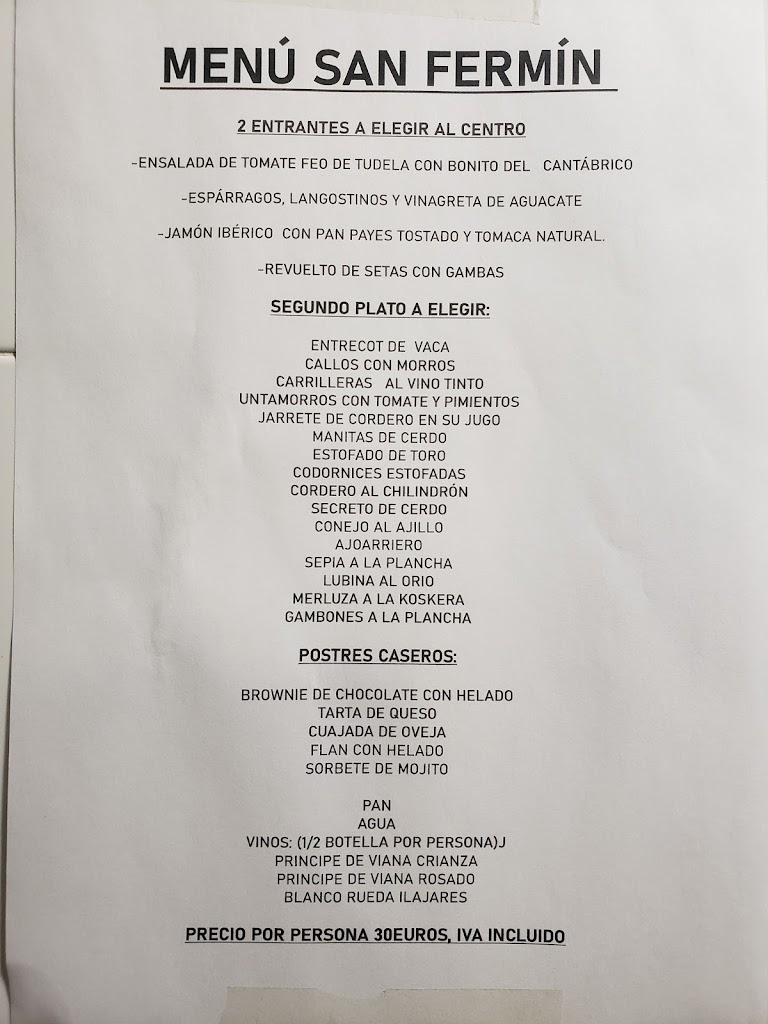 Bar casa julio — Carta