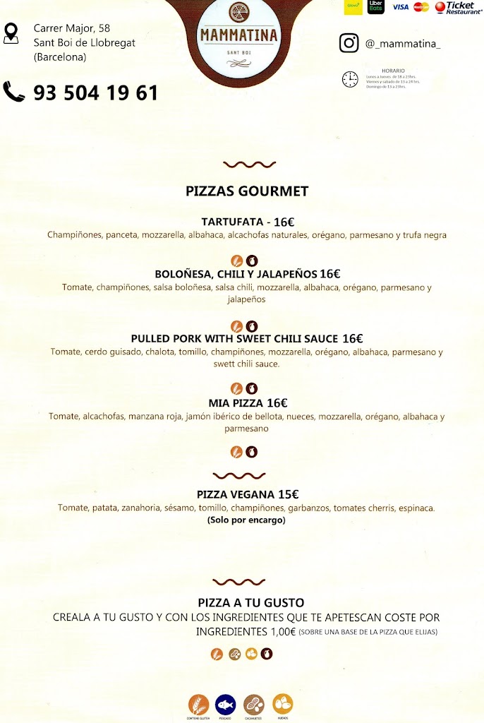 Mammatina Pizzeria Restaurante — Carta