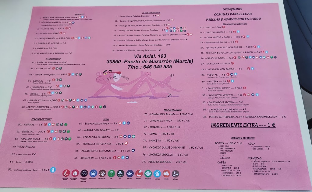 Recreativos Pantera Rosa — Carta