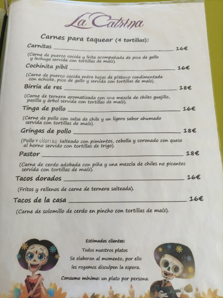 Restaurante Mexicano La Catrina — Carta