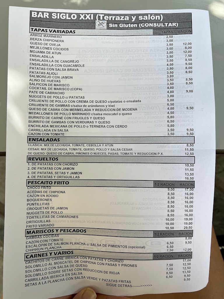 Restaurante Siglo XXI — Carta