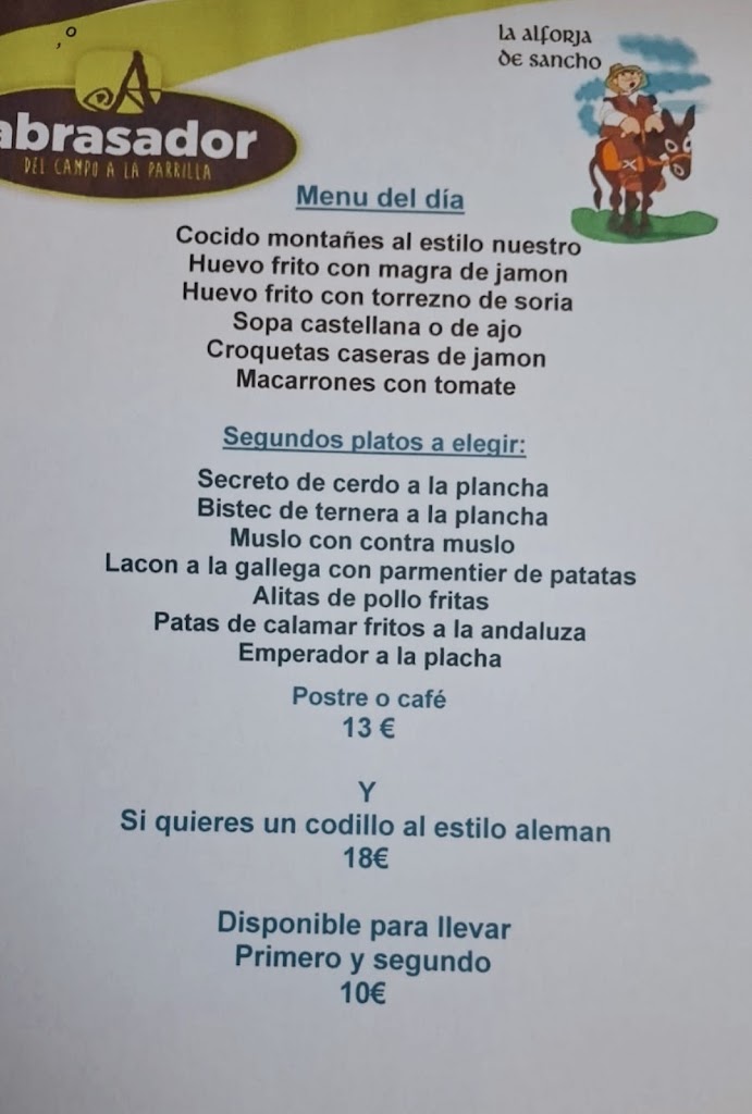 Abrasador La Alforja de Sancho — Carta