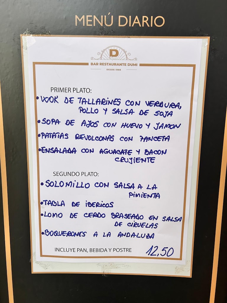 Bar Restaurante DUMI — Carta